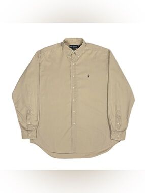 Ralph Lauren Blaire 100% cotton beige navy pony button down shirt mens large